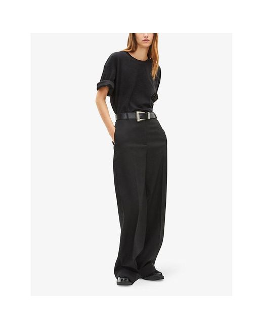 The Kooples Black Wide-Leg High-Rise Wool Trousers