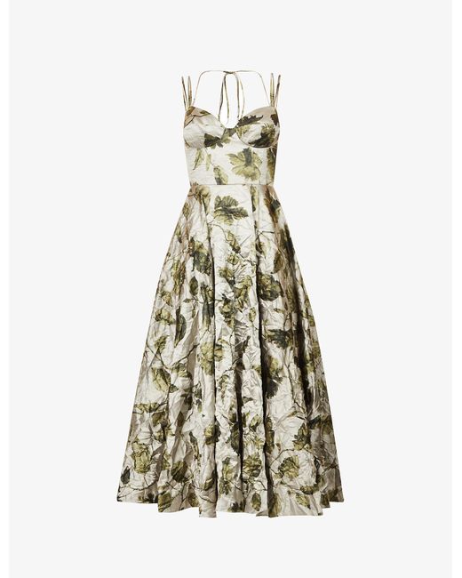 Erdem Rea Floralpattern Satin Midi Dress in Green Lyst