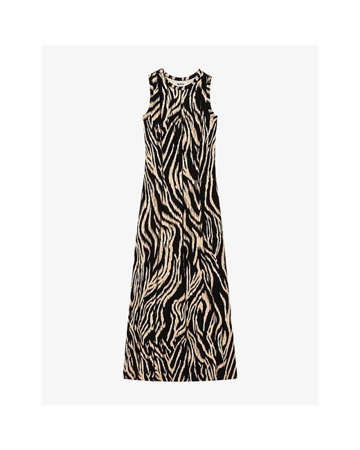 Ro&zo Black Zebra-Print Sleeveless Stretch-Jersey Maxi Dress