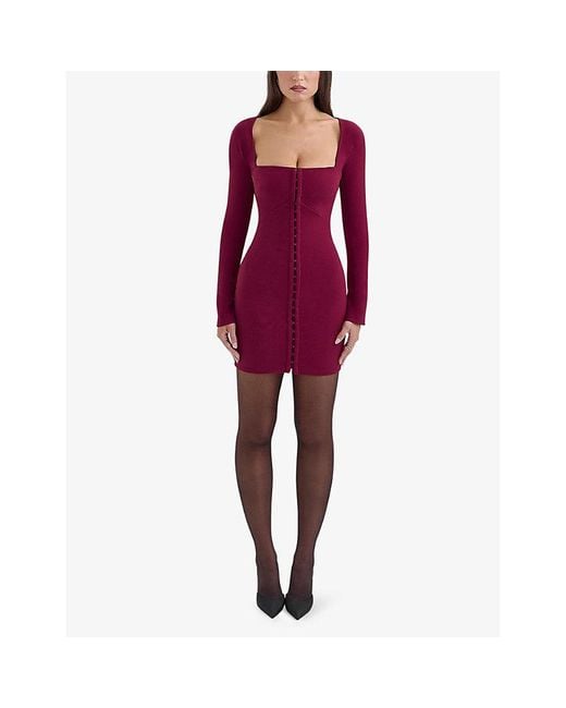 House Of Cb Purple Selene Stretch-Woven Mini Dress
