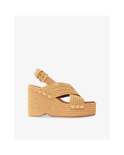 Maje Natural Raffia-Effect Heeled Wedge Sandals