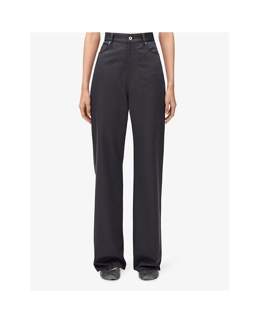 Loewe Blue High-rise Wide-leg Brand-patch Cotton-drill Trousers