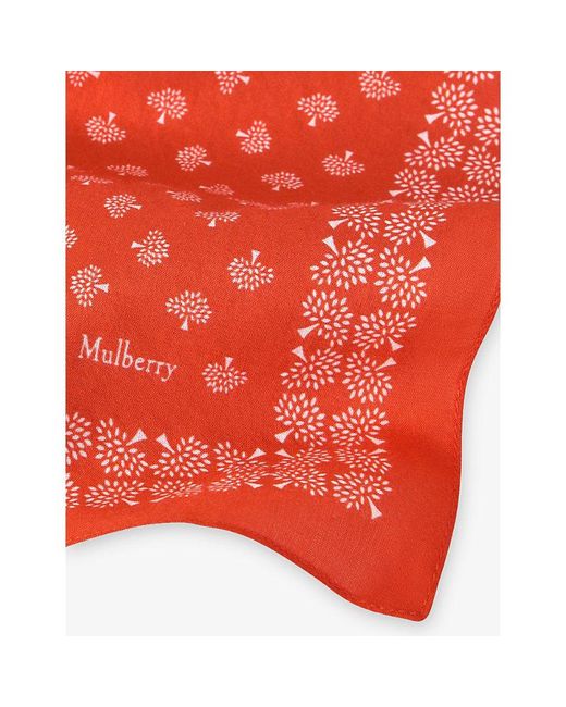 Mulberry Red Tree-Print Cotton Square Scarf