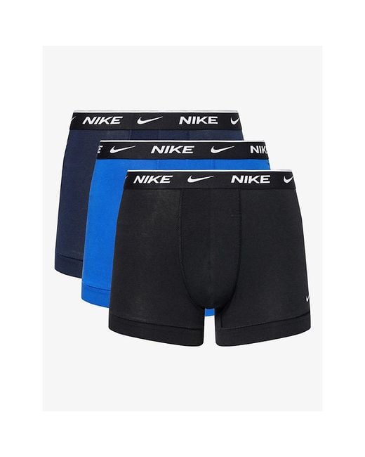 Nike Blue Essential Pack Of Three Cotton-Stretch Trunks for men