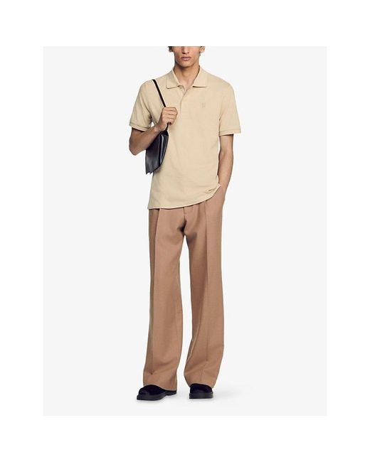 Sandro Natural Branded Short-Sleeved Cotton-Piqué Polo Shirt for men
