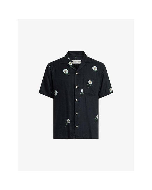 AllSaints Black Daisical Floral-print Relaxed-fit Woven Shirt for men