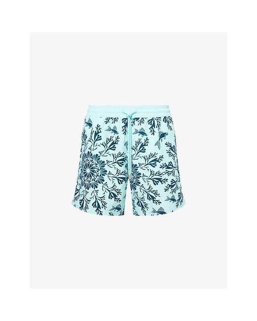 Vilebrequin Blue Moorea Coral-Print Swim Shorts for men