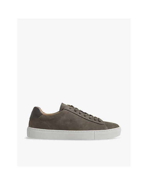 Reiss Gray Finley Logo-embossed Leather Low-top Trainers for men