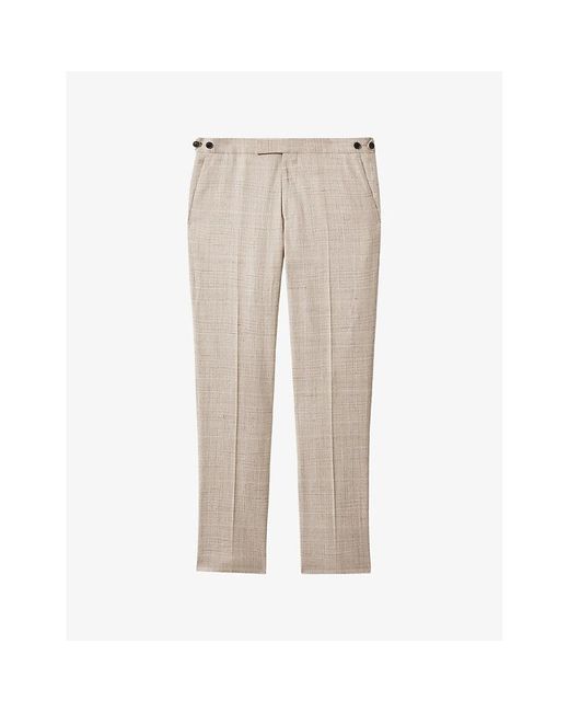 Reiss Natural Boxhill Slim-fit Checked Stretch Linen-blend Trousers for men