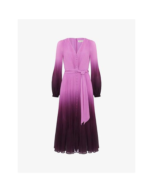 Phase Eight Purple Mira Petite Ombre Printed Woven Midi Dress