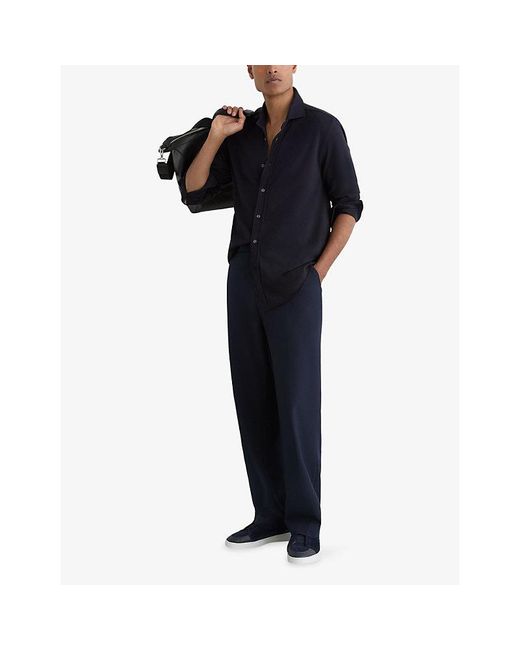 Reiss Black Dasilva Long-Sleeve Cotton-Piqué Shirt for men