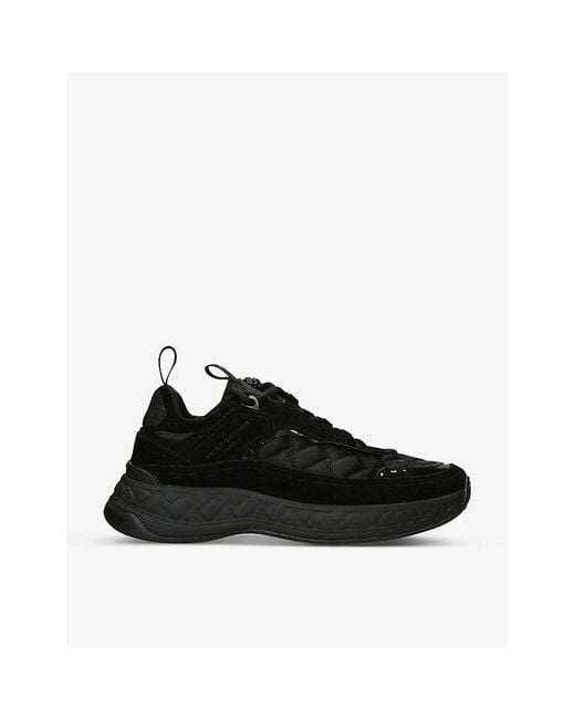 Kurt Geiger Black Kensington Eagle-Head Embellished Suede Low-Top Trainers