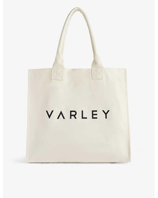 Varley White Market Brand-print Cotton Tote Bag
