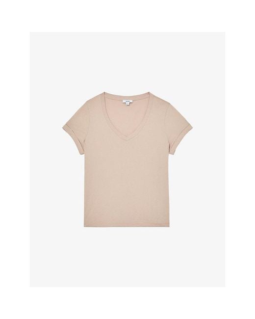 Reiss Natural Luna V-Neck Cotton-Jersey T-Shirt