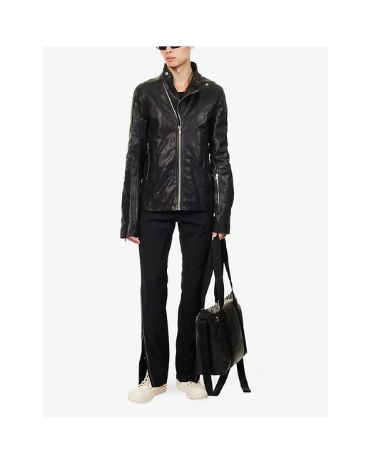 Rick Owens Black Release Zip-Pocket Leather Jacket for men