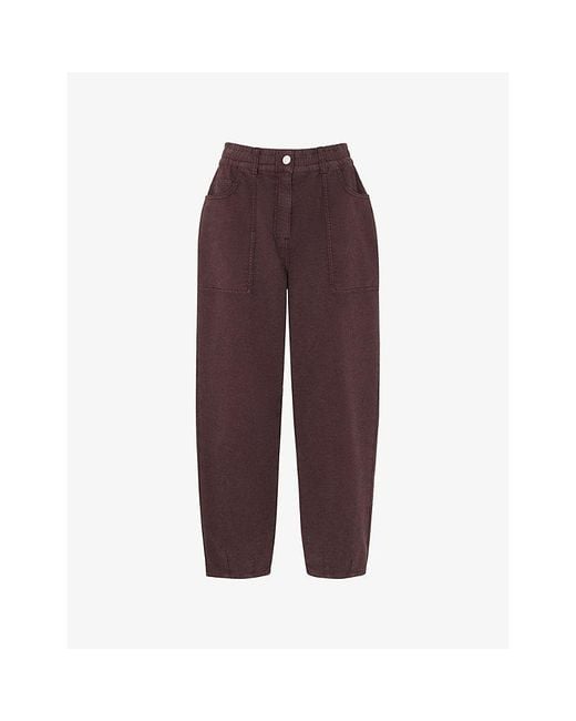 Whistles Purple Tessa Relaxed-Fit Mid-Rise Stretch Cotton-Blend Trousers