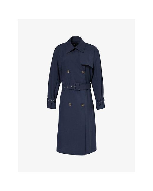 Theory Blue Storm-flap Double-breasted Recycled-polyester Blend Trench Coat