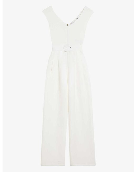 Ted Baker Tabbiaa Knitted-bodice Wide-leg Woven Jumpsuit in White | Lyst