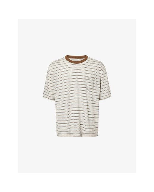 Visvim White Mondo Border Striped Wool And Cotton-Blend T-Shirt for men