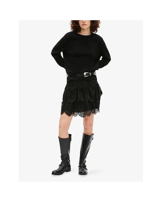 The Kooples Black Round-Neck Bow-Embellished Cashmere-Blend Jumper