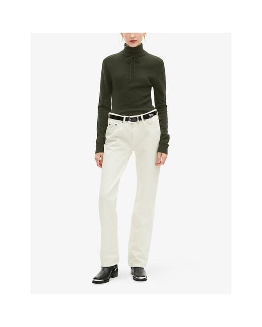 The Kooples Green Turtleneck Brand-Embroidered Cashmere-Blend Jumper
