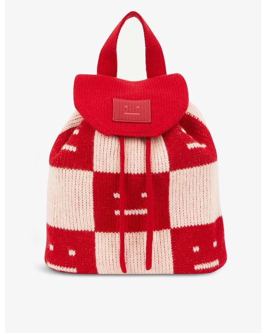 Acne Red Monogram-check Wool Backpack