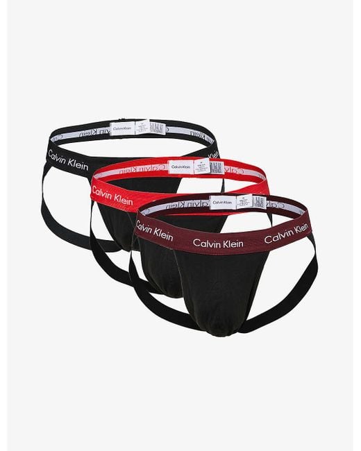 Calvin Klein Red Branded-waistband Pack Of Three Stretch-cotton Jockstraps for men