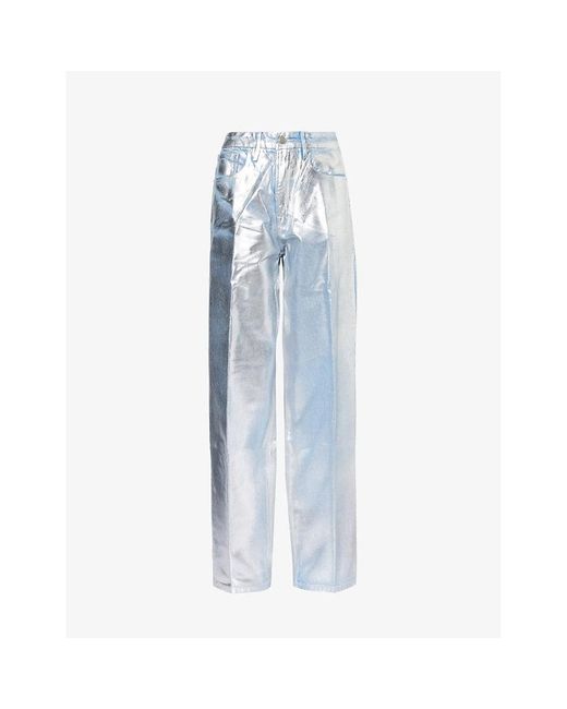 GOOD AMERICAN Blue Good '90s Metallic Relaxed-fit Denim-blend Jeans