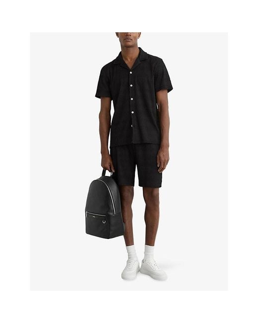 Reiss Black Alvo Wave-Pattern Knitted Shorts for men