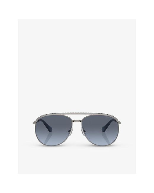 Swarovski Blue Sk7005 Aviator-frame Gem-embellished Metal Sunglasses