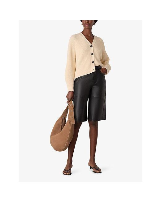 Whistles Natural V-Neck Knitted Cotton Cardigan