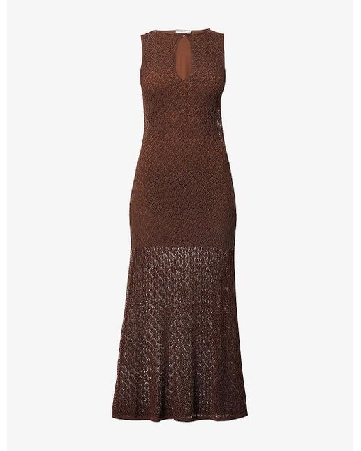 Bec & Bridge Brown Aurora Cut-out Knitted Maxi Dress