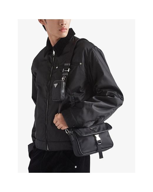 Prada Black Re-nylon Leather And Recycled-nylon Shoulder Bag for men