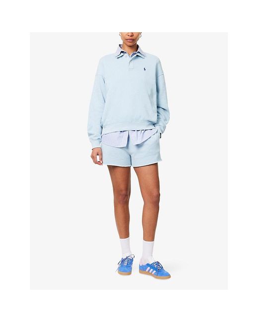 Polo Ralph Lauren Blue Logo-Embroidery Polo-Collar Cotton-Jersey Sweatshirt