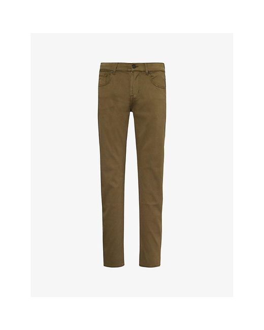 7 For All Mankind Green Slimmy Tapered Tapered-leg Slim-fit Cotton-blend Trousers for men