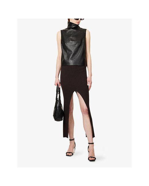 Rick Owens Black High-Neck Tabard Leather Top