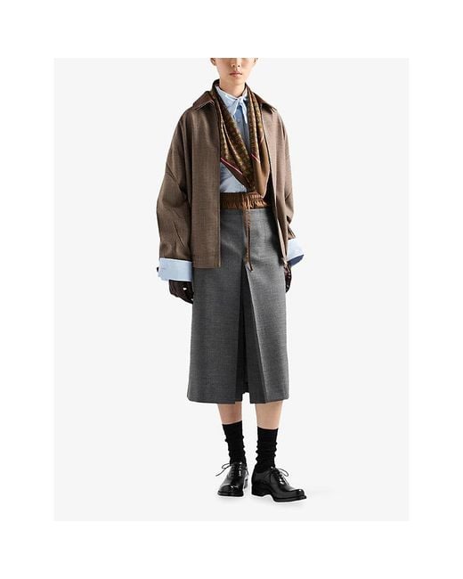 Prada Brown Houndstooth Relaxed-Fit Wool Jacket