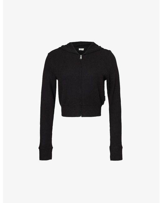 ADANOLA Black Waffle Relaxed-fit Stretch-woven Hoody X
