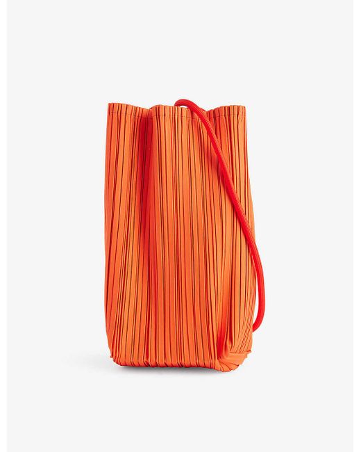 Pleats Please Issey Miyake Orange Bloom Pleated Woven Shoulder Bag