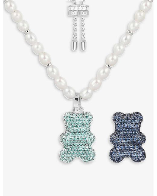 Apm Monaco Blue Captain Yummy Bear Sterling-, Freshwater Pearl And Zirconia Necklace