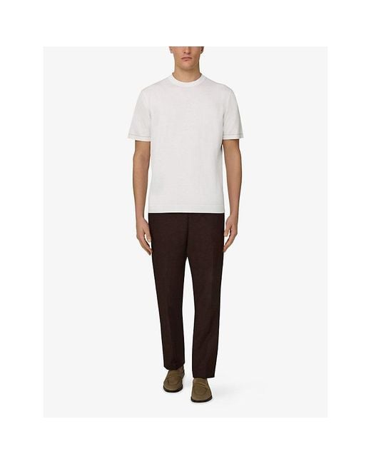 Boggi White Crew-Neck Cotton Crêpe Knit T-Shirt for men