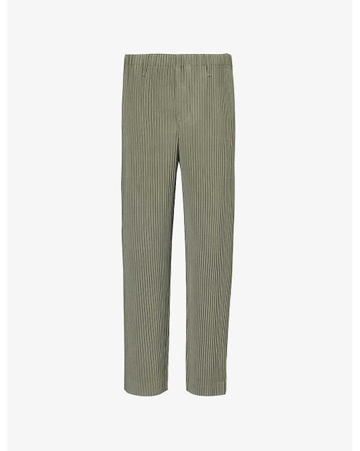 Homme Plissé Issey Miyake Green Pleated Regular-fit Straight-leg Knitted Trousers for men