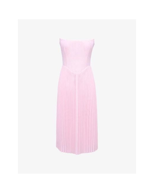 House Of Cb Pink Marci Pleated Woven Midi Corset Dress