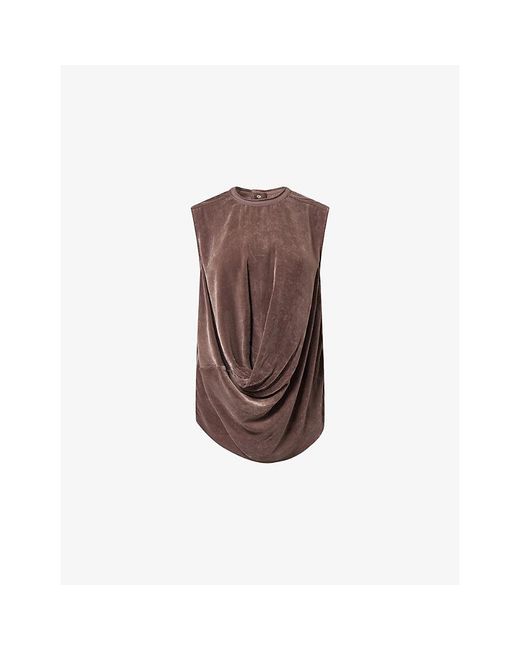 Rick Owens Brown Sleeveless Draped Velvet Top