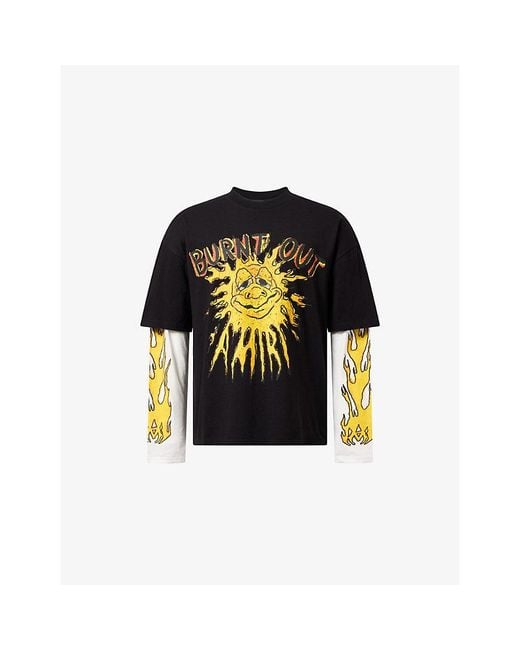 Amiri Black Burnt Out Layered-Sleeve Cotton-Jersey T-Shirt for men