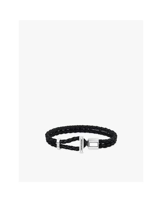 Thomas Sabo Black Logo-Engraved Sterling- And Leather Braided Bracelet