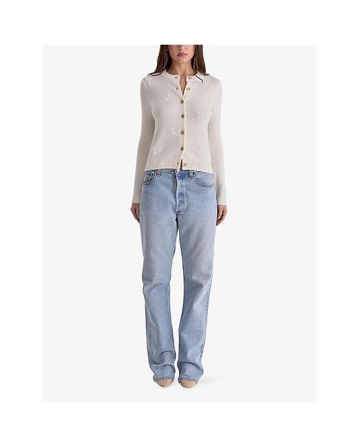 House Of Cb White Poppie Scatter-Floral Wool And Cashmere Cardigan