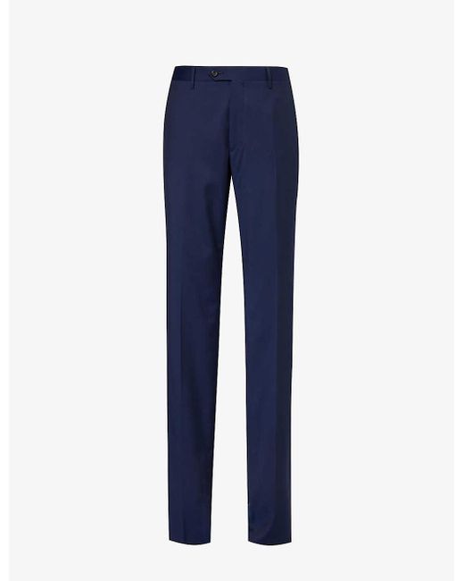 Corneliani Blue Mid-rise Regular-fit Straight-leg Wool Trousers for men