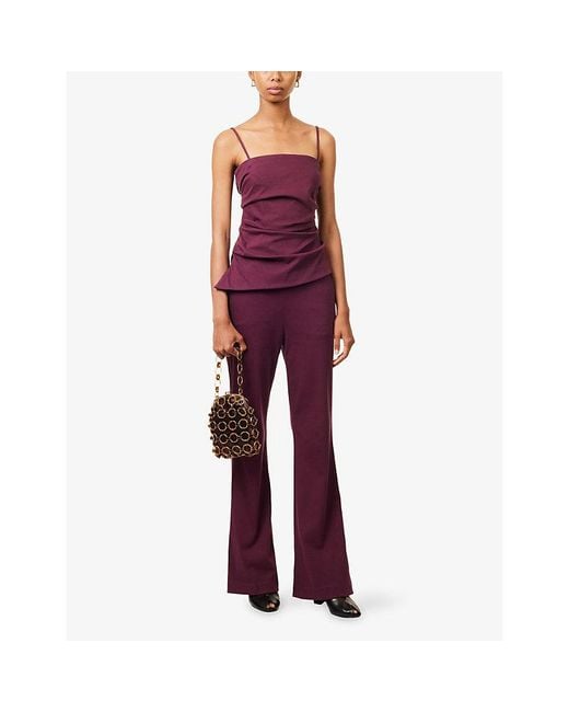 Jonathan Simkhai Purple Emerson Ruched Cotton-Blend Bustier Top
