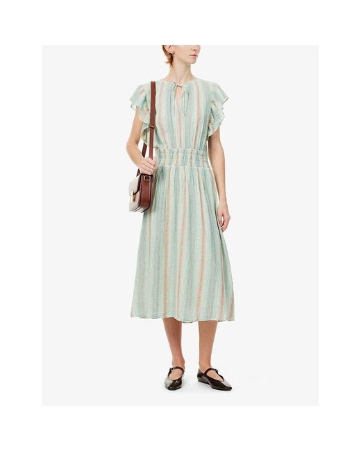 Rails Green Iona Stripe-pattern Linen-blend Midi Dress